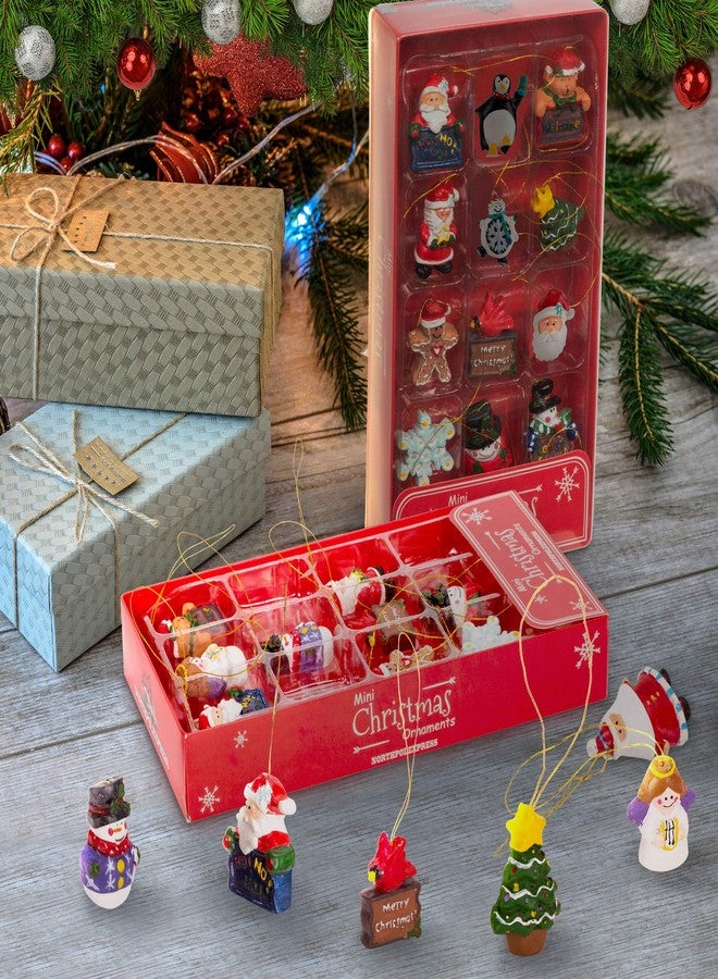 NorthPoleXpress Mini Resin Christmas Ornaments Set of 24 - Rustic Christmas Decorations - Small Miniature Christmas Tree Ornaments - Santa Snowman Gingerbread Angel - Tiny Christmas Tree Decorations with Gift Box! - Image 3